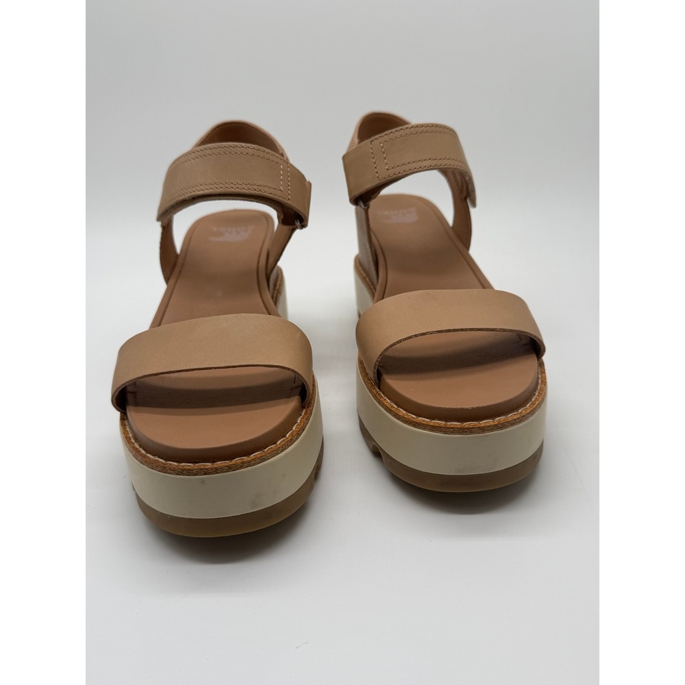 Sorel Joanie Y Strap Wedge Sandals Women 8 Tan Brown Leather Platform - Picture 5 of 10